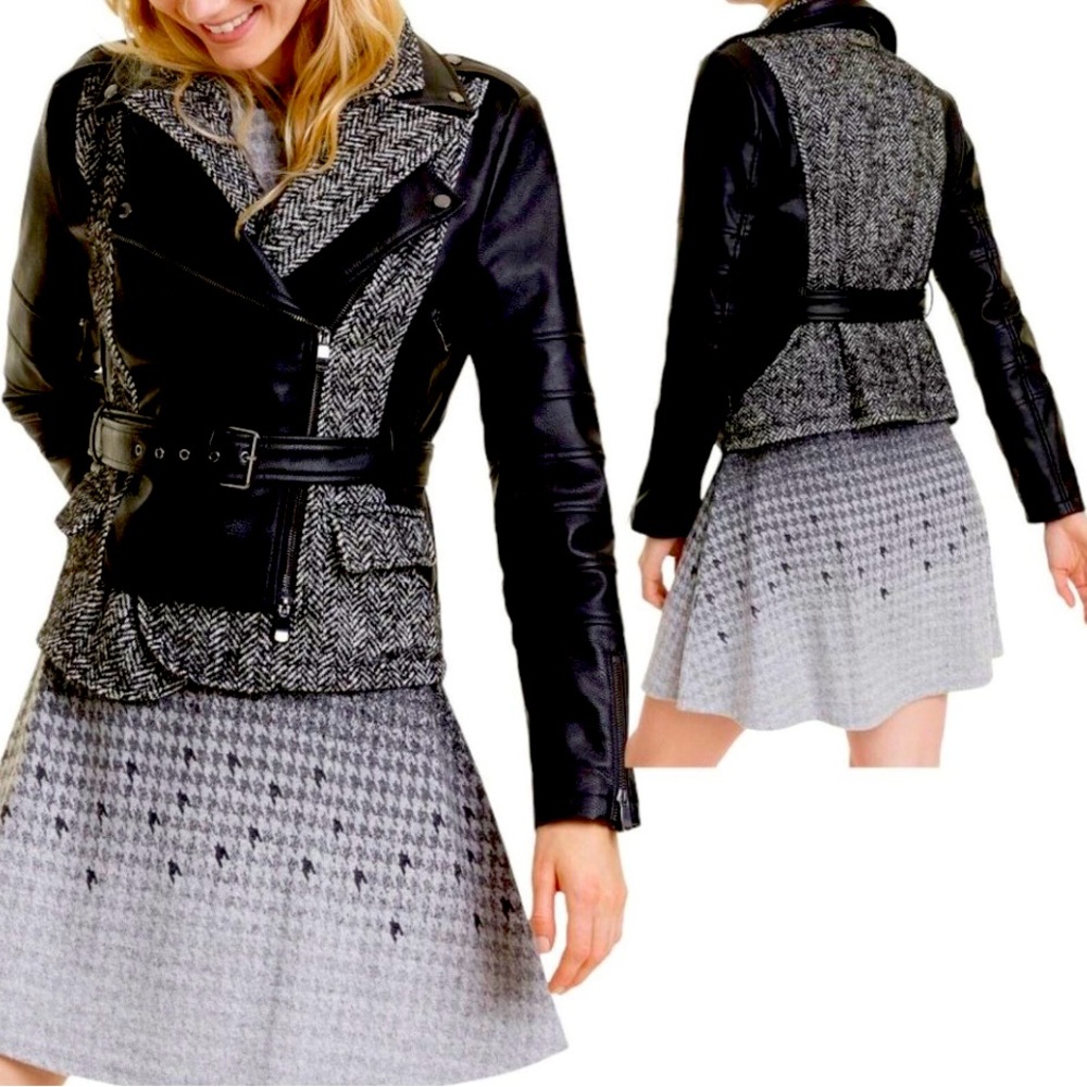 New with tags Desigual Women’s Faux Leather & Tweed Belted Jacket, never worn
